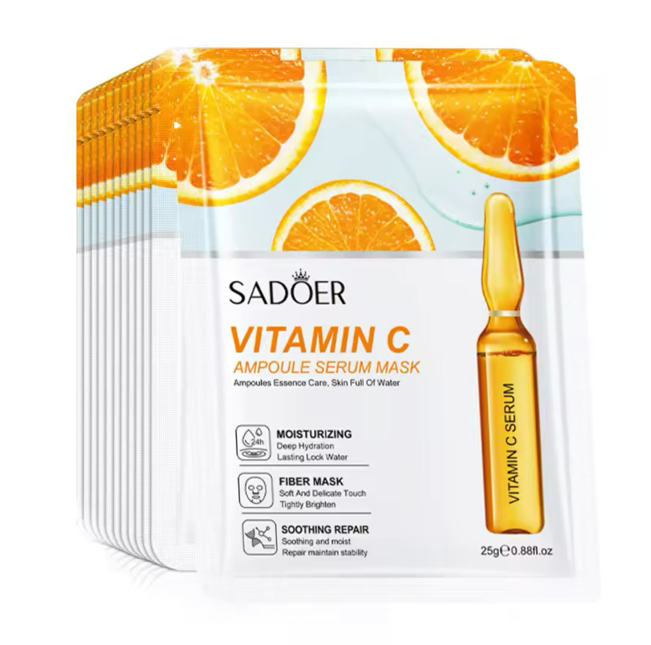 3PCS Sheet Mask Set Hyaluronic Acid Serum, Vitamin C Serum & 24KGold Mask