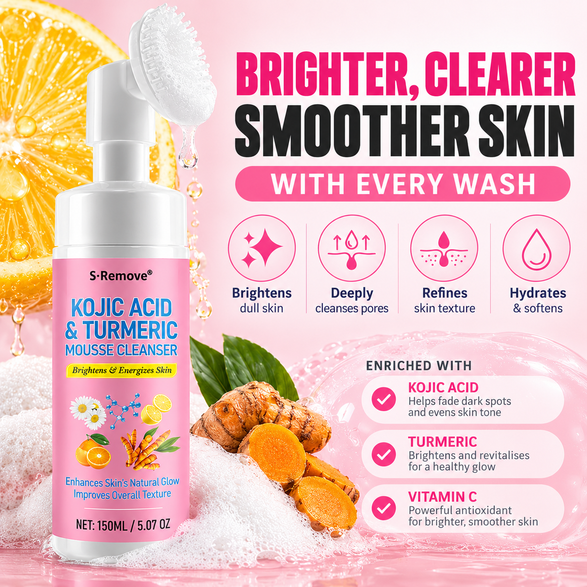 Kojic Acid & Turmeric Brightening Foam Mousse Cleanser