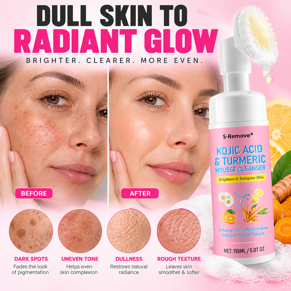Kojic Acid & Turmeric Brightening Foam Mousse Cleanser