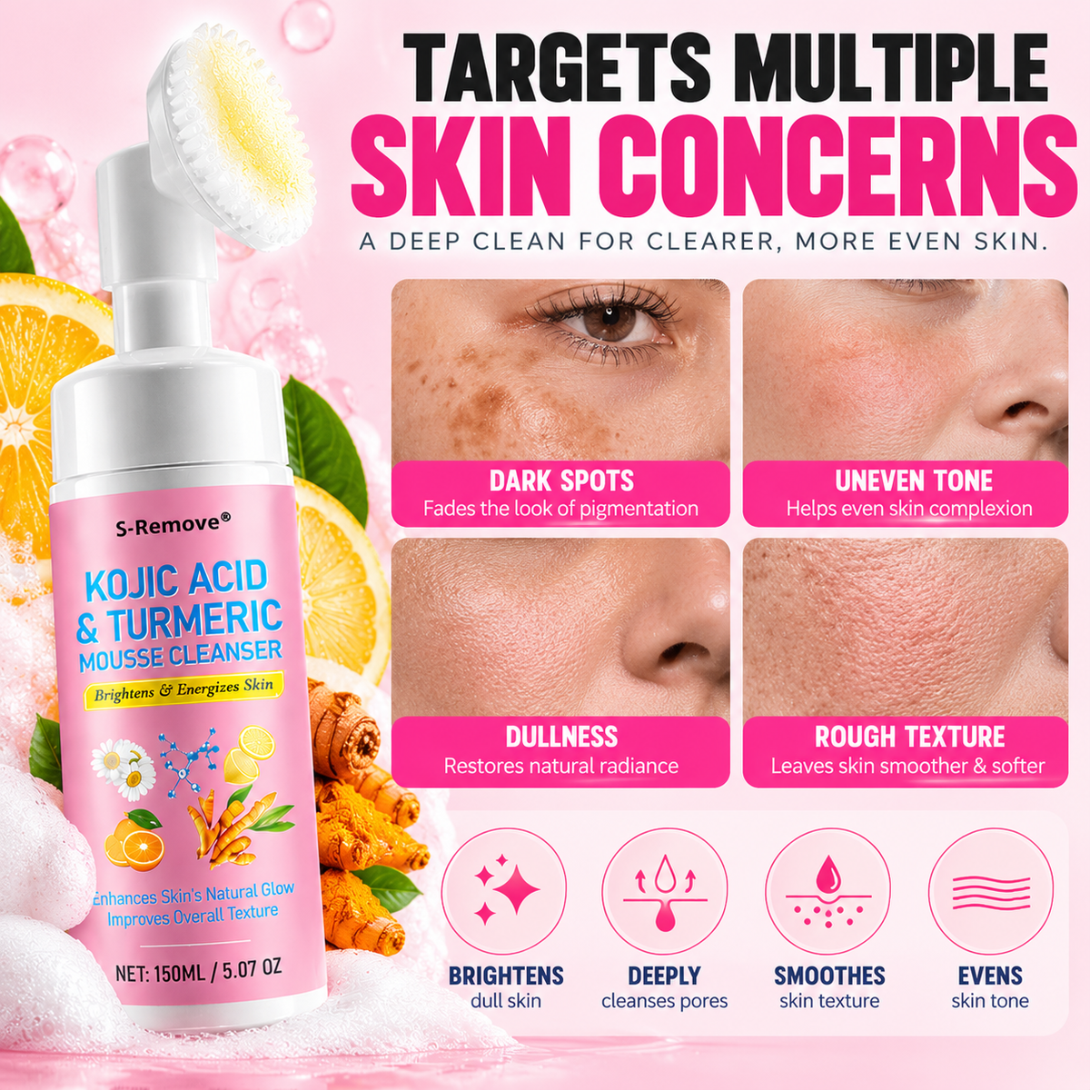Kojic Acid & Turmeric Brightening Foam Mousse Cleanser