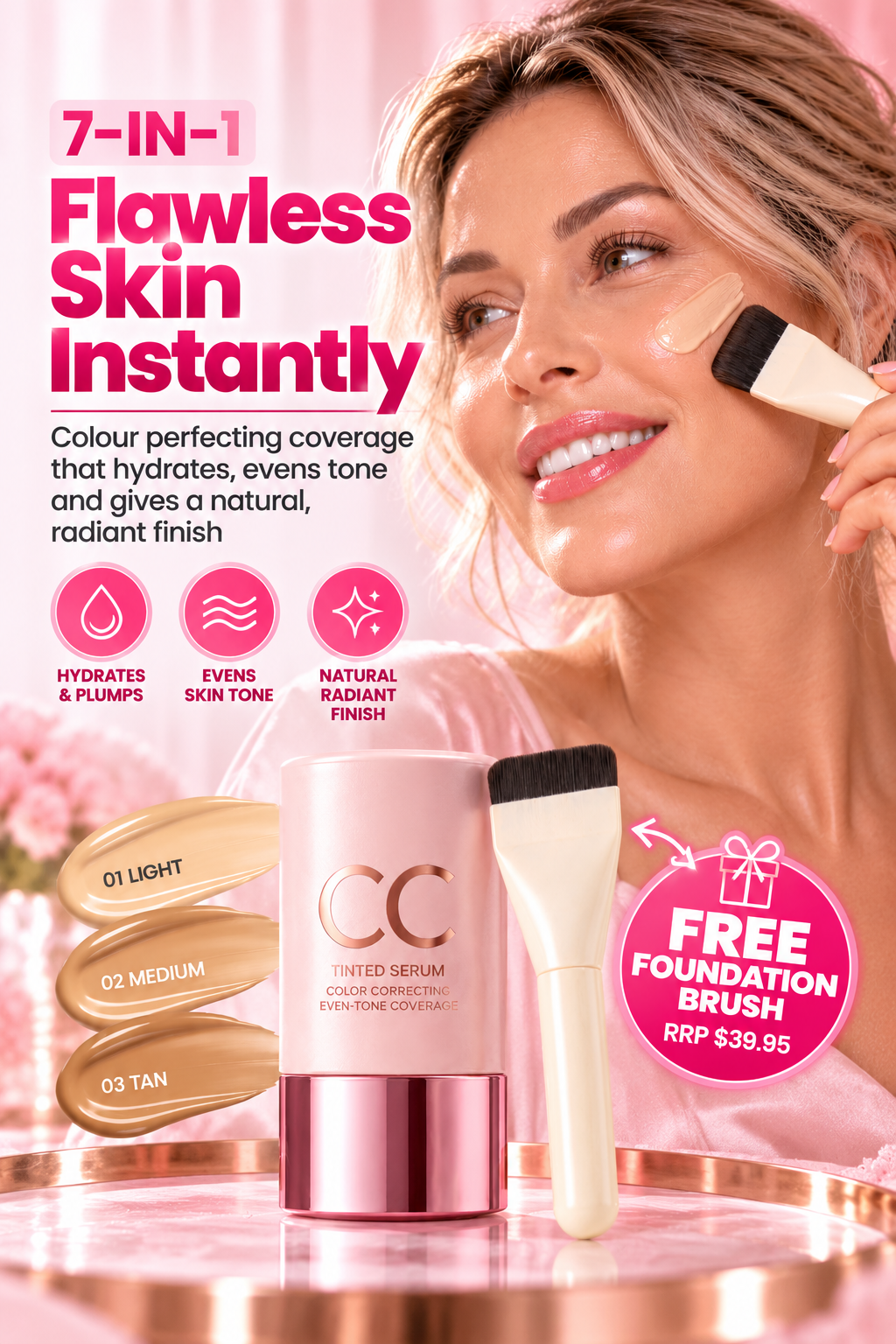 Woman holding Glow SkinCo™ SkinPerfect 7-in-1 CC Serum Foundation Cream