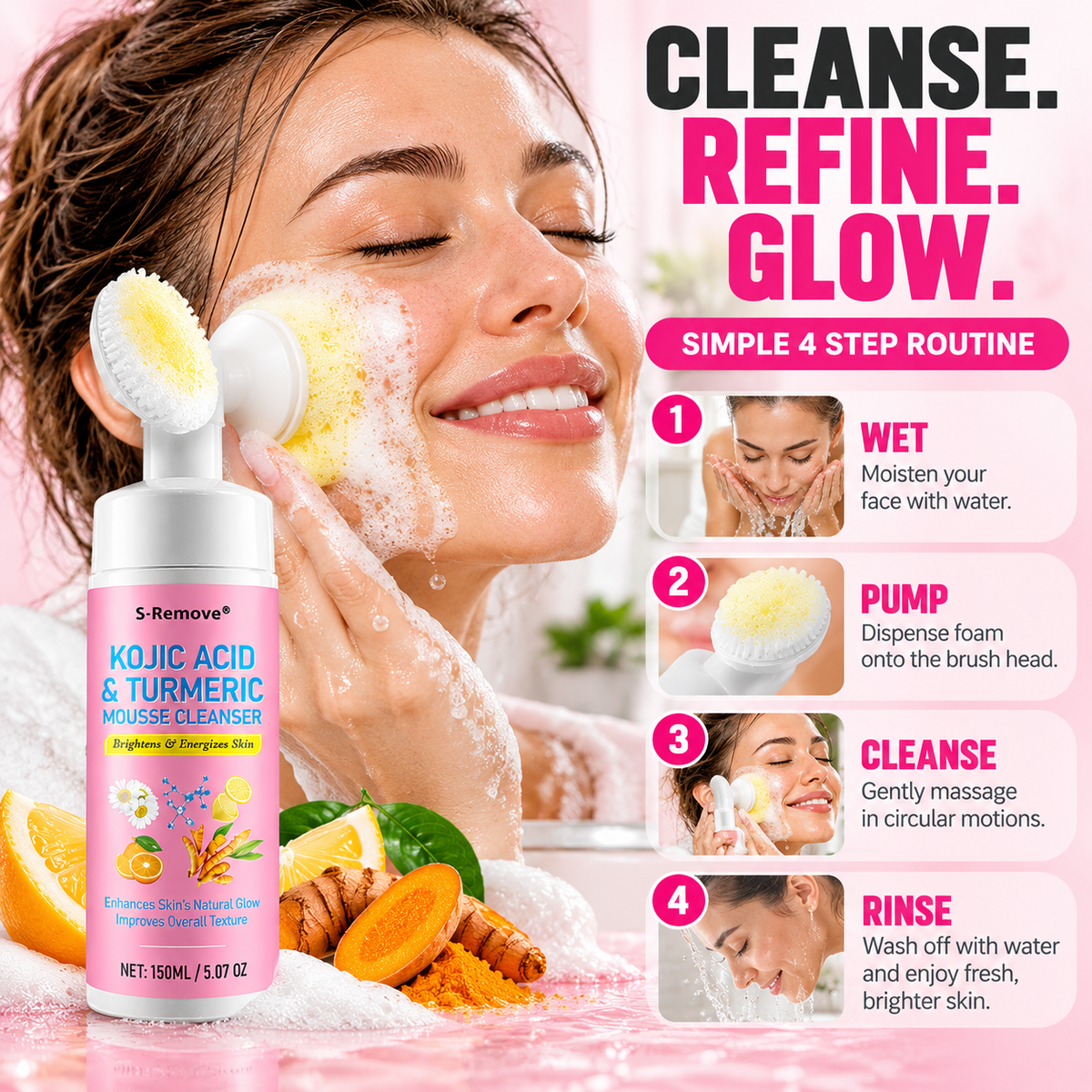 Kojic Acid & Turmeric Brightening Foam Mousse Cleanser