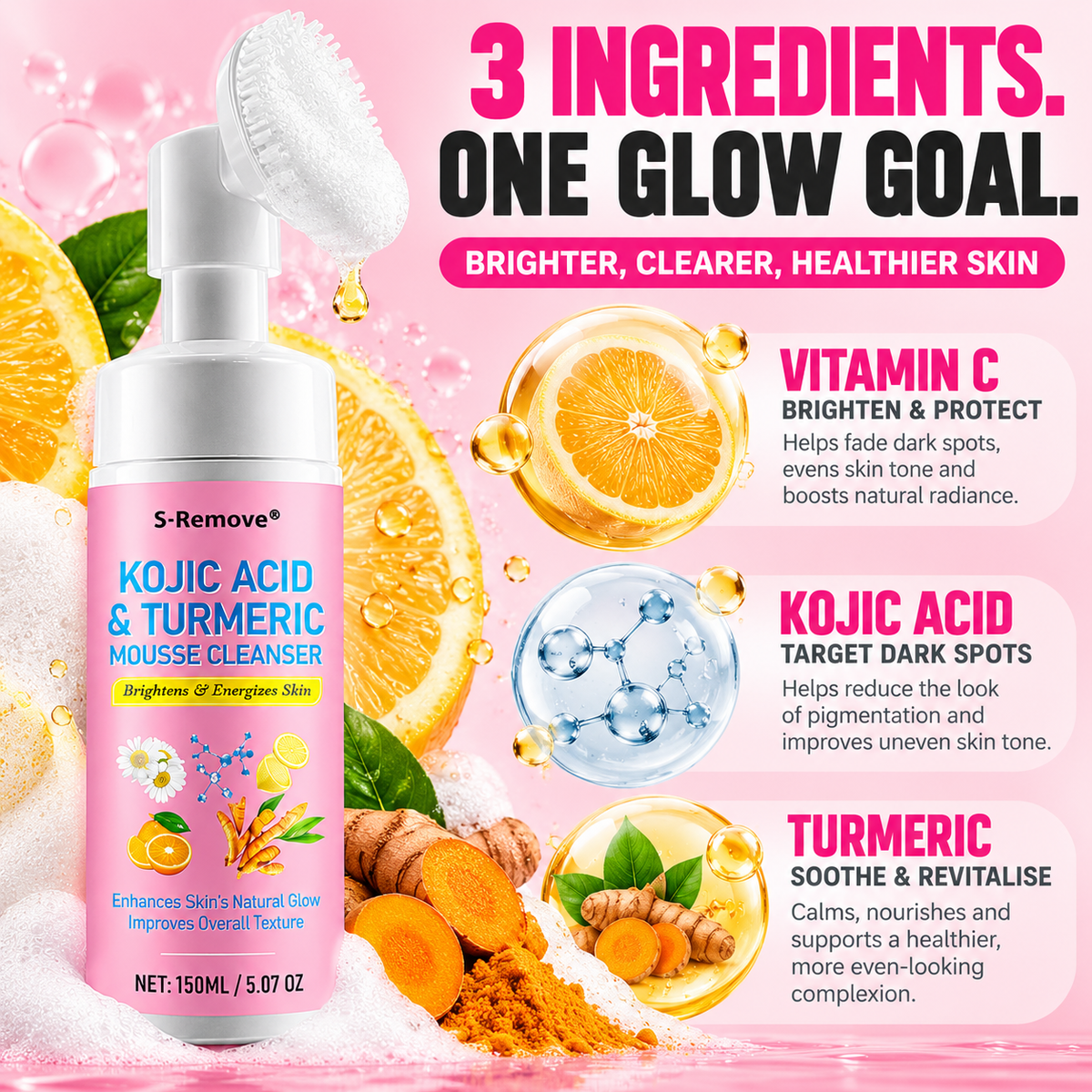Kojic Acid & Turmeric Brightening Foam Mousse Cleanser