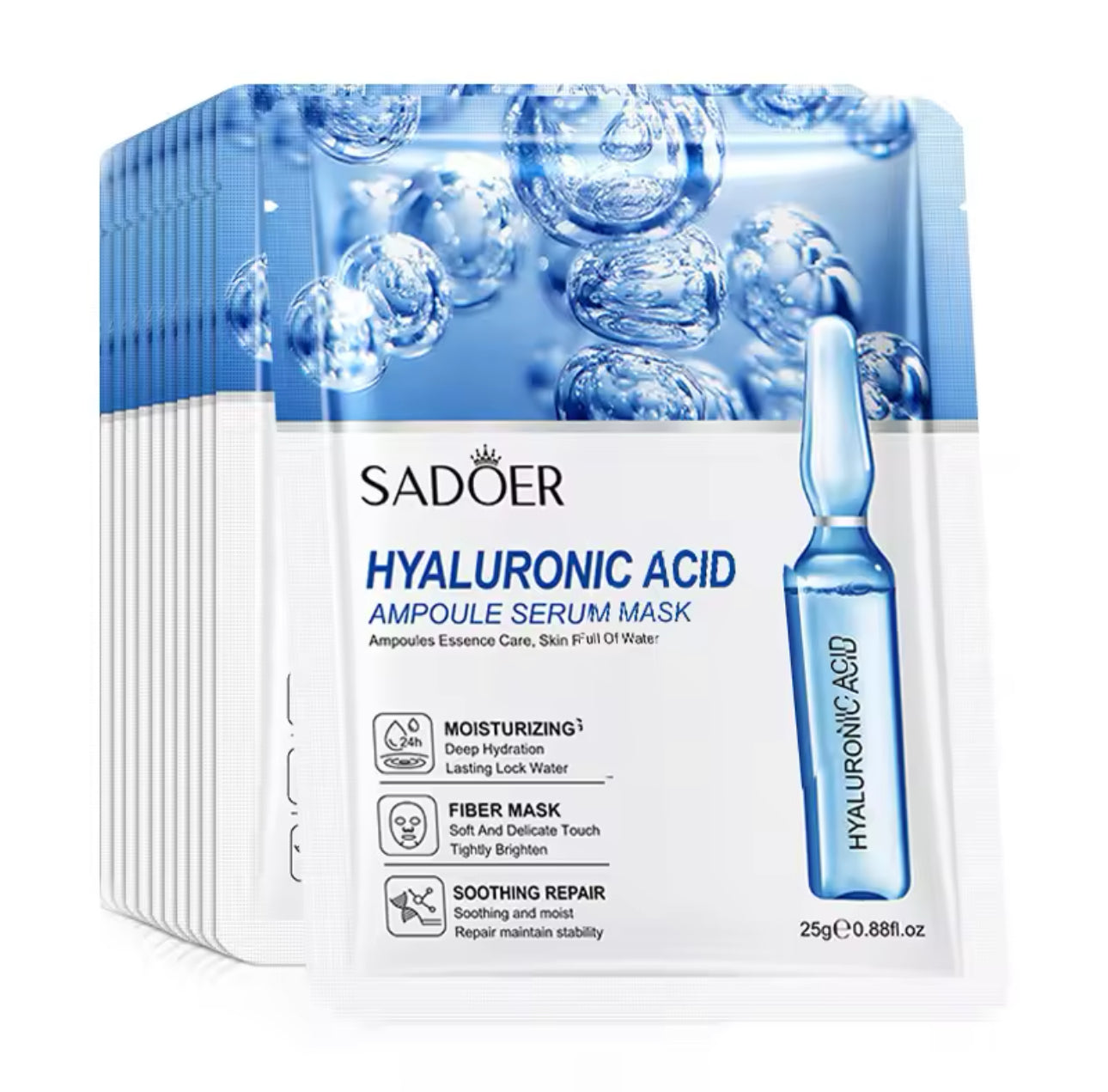 3PCS Sheet Mask Set Hyaluronic Acid Serum, Vitamin C Serum & 24KGold Mask