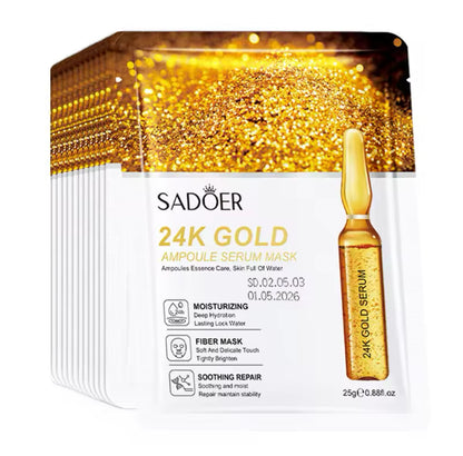 3PCS Sheet Mask Set Hyaluronic Acid Serum, Vitamin C Serum & 24KGold Mask