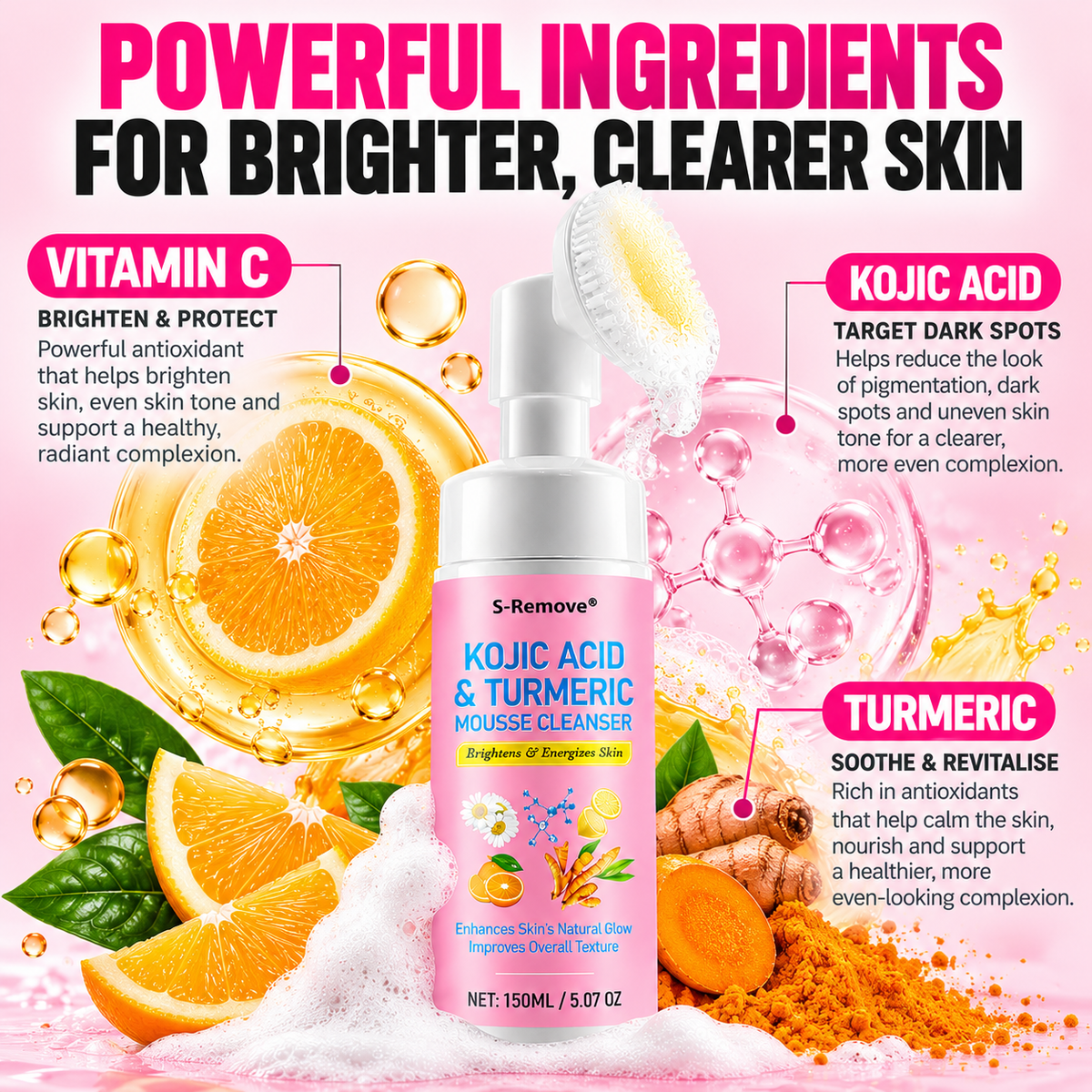 Kojic Acid & Turmeric Brightening Foam Mousse Cleanser